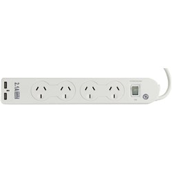  Italplast 4 Outlet Powerboard Master Switch Surge Overload Protection And 2 USB White 