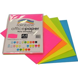  Rainbow Office Copy Paper A4 75gsm Fluoro Assorted Pack of 100 