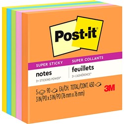  Post-It 654-5SSUC Super Sticky Notes 76mmx76mm Energy Boost Pack of 5 