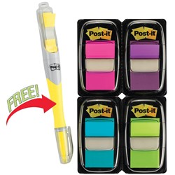  Post-It 680-PPBGVA Flags Value Pack 25x43mm Bright Colours + Highlighter Pack of 200 