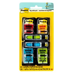  Post-It 680-SH4VA Flags Value Pack 25x43mm S/Here Red Yellow Blue Green Pack of 200 