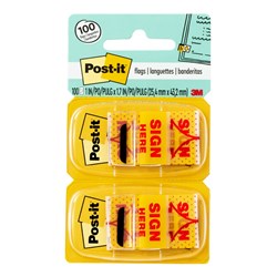  Post-It 680-SH2 Flags Twin Pack 25x43mm Sign Here Yellow Pack of 2 