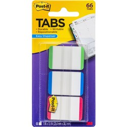  Post-It 686L-GBR Durable Tabs 25x38mm White With Red Blue Green Pack of 66 