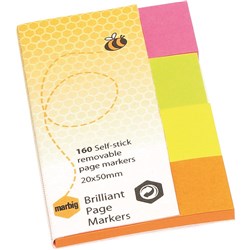 MARBIG BRILLIANT PAGE MARKERS 20x50mm 160Sht Assorted
