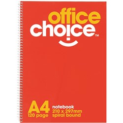 OFFICE CHOICE SPIRAL NOTEBOOK A4 - 210x297mm 120Pg SB