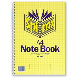  Spirax 595A Notebook A4 Ruled 240 Page Side Opening 0 