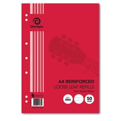 OLYMPIC REINFORCED REFILLS A4 297x210mm Ruled Music Pack of 50