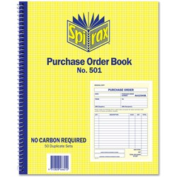  Spirax 501 Purchase Order Book Carbonless Quarto 250 x 200mm 50 Duplicate Sets Side Opening 