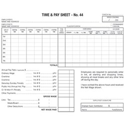 ZIONS 44 TIME SHEETS Hotel Employee 100 Sheets