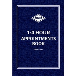  Zions 1412 Appointment Book A4 1/4Hr 8am to 9pm 192 Page 