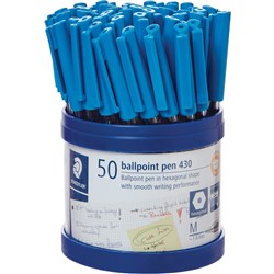  Staedtler 430 Stick Ballpoint Pens Medium 1mm Blue Cup of 50 