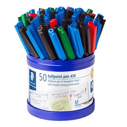  Staedtler 430 Stick Ballpoint Pens Medium 1mm Assorted Cup of 50 