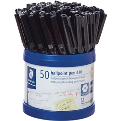  Staedtler 430 Stick Ballpoint Pens Medium 1mm Black Cup of 50 