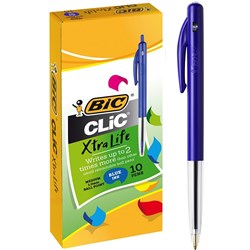  Bic Clic M10 Xtra Life Ballpoint Pen Retractable Medium 1mm Blue Pack of 10 