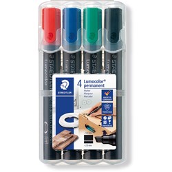  Staedtler 350 Lumocolor Permanent Marker Chisel 2-5mm Assorted Wallet of 4 