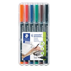  Staedtler 318 Lumocolor Pen Permanent Fine 0.6mm Wallet of 6 Assorted 