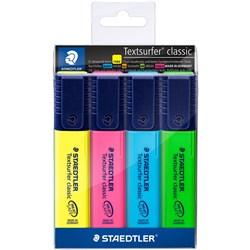  Staedtler Classic Highlighters Chisel 1-5mm Textsurfer Assorted Wallet of 4 