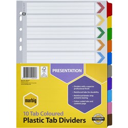 Marbig Plastic Indices & Dividers A4 Reinforced 10 Tab Multi Colour 