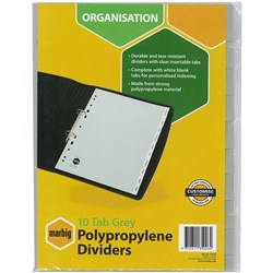MARBIG INSERTABLE TAB DIVIDERS A4 PP 10 Tab With Tabs Grey