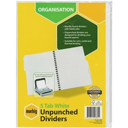  Marbig Manilla Indices & Dividers A4 5 Tab Unpunched White 