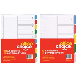 OFFICE CHOICE A4 DIVIDERS 5 Coloured Tab Polyprop