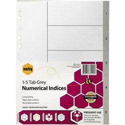  Marbig Plastic Indices & Dividers Tabs A4 1-5 Grey 0 
