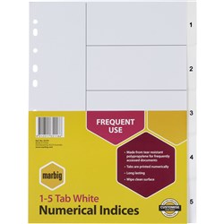  Marbig Plastic Indices & Dividers Tabs A4 1-5 White 0 