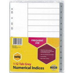  Marbig Plastic Indices & Dividers Tabs A4 1-12 Grey 0 