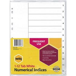  Marbig Plastic Indices & Dividers Tabs A4 1-12 White 0 