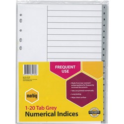  Marbig Plastic Indices & Dividers A4 1-20 Grey 0 