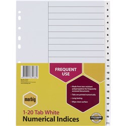  Marbig Plastic Indices & Dividers A4 1-20 White 0 