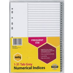  Marbig Plastic Indices & Dividers A4 1-31 Tab Grey 0 