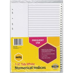  Marbig Plastic Indices & Dividers A4 1-31 Tab White 0 