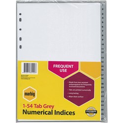  Marbig Plastic Indices & Dividers A4 1-54 Grey 0 