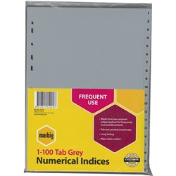  Marbig Plastic Indices & Dividers A4 1-100 Grey 0 