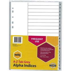  Marbig Plastic Indices & Dividers Tabs A4 A-Z Grey 0 