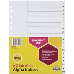  Marbig Plastic Indices & Dividers Tabs A4 A-Z White 0 