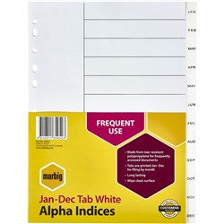  Marbig Plastic Indices & Dividers A4 Jan-Dec White 0 