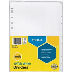  Marbig Manilla Indices & Dividers A4 10 Tab White 0 