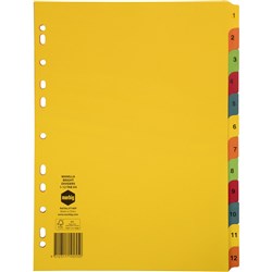  Marbig Manilla Indices & Dividers A4 1-12 Tab Bright Colours 