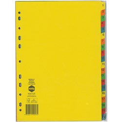  Marbig Manilla Indices & Dividers A4 1-20 Tab Bright Colours 