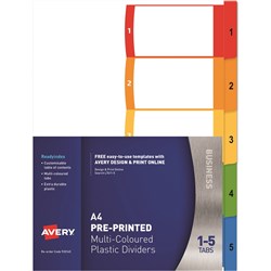AVERY L7411-5 READY INDEX PP A4 1-5 Index Asstd Tabs
