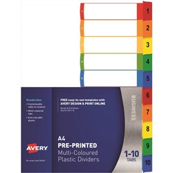 AVERY L7411-10 READY INDEX PP A4 1-10 Index Asstd Tabs