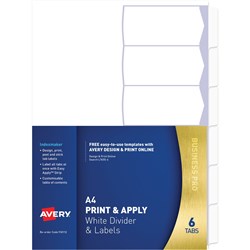 AVERY L7455-6 INDEXMAKER LABEL A4 6 Tabs Punched White