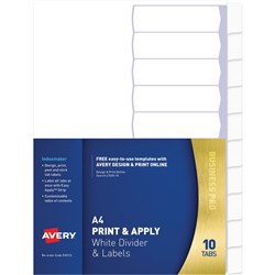 AVERY L7455-10 INDEXMAKER LBL A4 10 Tabs Punched White