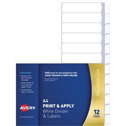 AVERY L7455-12 INDEXMAKER LBL A4 12 Tabs Punched White
