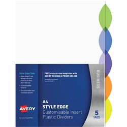 Avery L7440-5 Style Divider Insertable A4 5 Tab Clr, Asstd