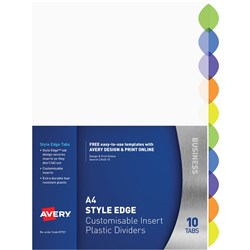Avery L7440-10 Style Divider Insertable A4 10 Tab Clr,Asstd