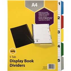  Marbig Plastic Indices & Dividers A4 5 Tab For Use With Display Book Multi Colour 