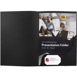 MARBIG PRESENTATION FOLDERS Leathergrain Black Pack of 10